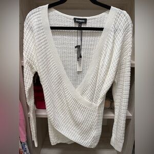 Express Cream V-Neck Sweater